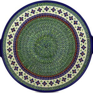 Polish Pottery Pizza Plate 17-inch Gingham Flowers