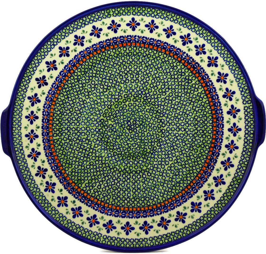 Polish Pottery Pizza Plate 17-inch Gingham Flowers