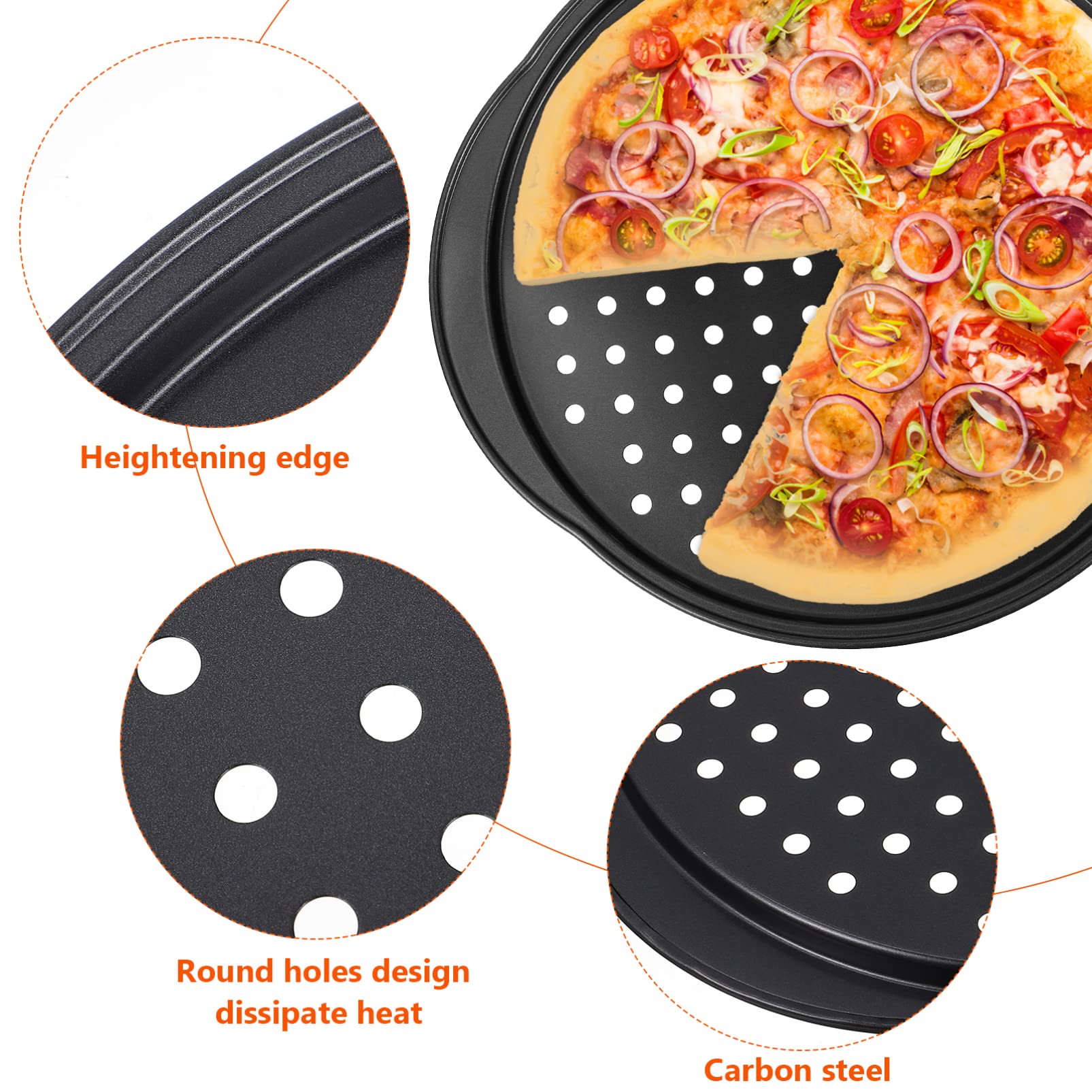 Hemoton Non-Stick Pizza Pan with Holes, 4 Pcs Baking Steel Pizza Pan with Holes, Round Pizza Pan for Oven, Bakeware Pizza Tray, Nonstick Crisper Pizza Pan Set (12.5 Inch/32cm)