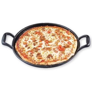 tablecraft 13.5" pre-seasoned cast iron baking and pizza pan | commerical quality for restaurant or home kitchen use