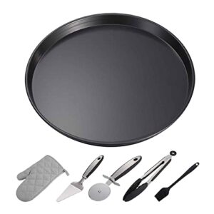 pizza pan set carbon steel for oven, 14 inch nonstick pizza pan with tools,6 in 1 for home baking kitchen oven restaurant