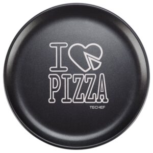 techef - 14-inch pizza pan with teflon select non-stick coating (pfoa free) / dupont print designs technology (i love pizza - white)