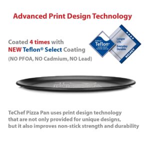 TECHEF - 14-inch Pizza Pan with Teflon Select Non-Stick Coating (PFOA Free) / DuPont Print Designs Technology (I Love Pizza - White)