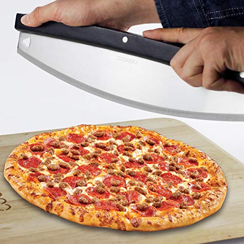 CookIdea Pizza Grilling Stones Baking Set for Oven and BBQ, Set of 3 Including Round Pizza Stone Diameter 15'', Pizza Peel and Pizza Cutter for Pizza Making at Home