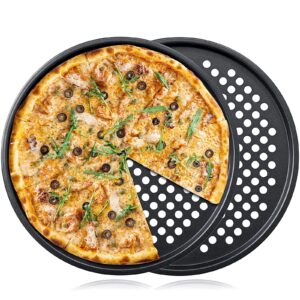lemengtree pizza pans,baking tray perforated pizza plate nonstick carbon steel pizza pan, pizza tray round with holes for oven (2pc-12.5 inch with holes)