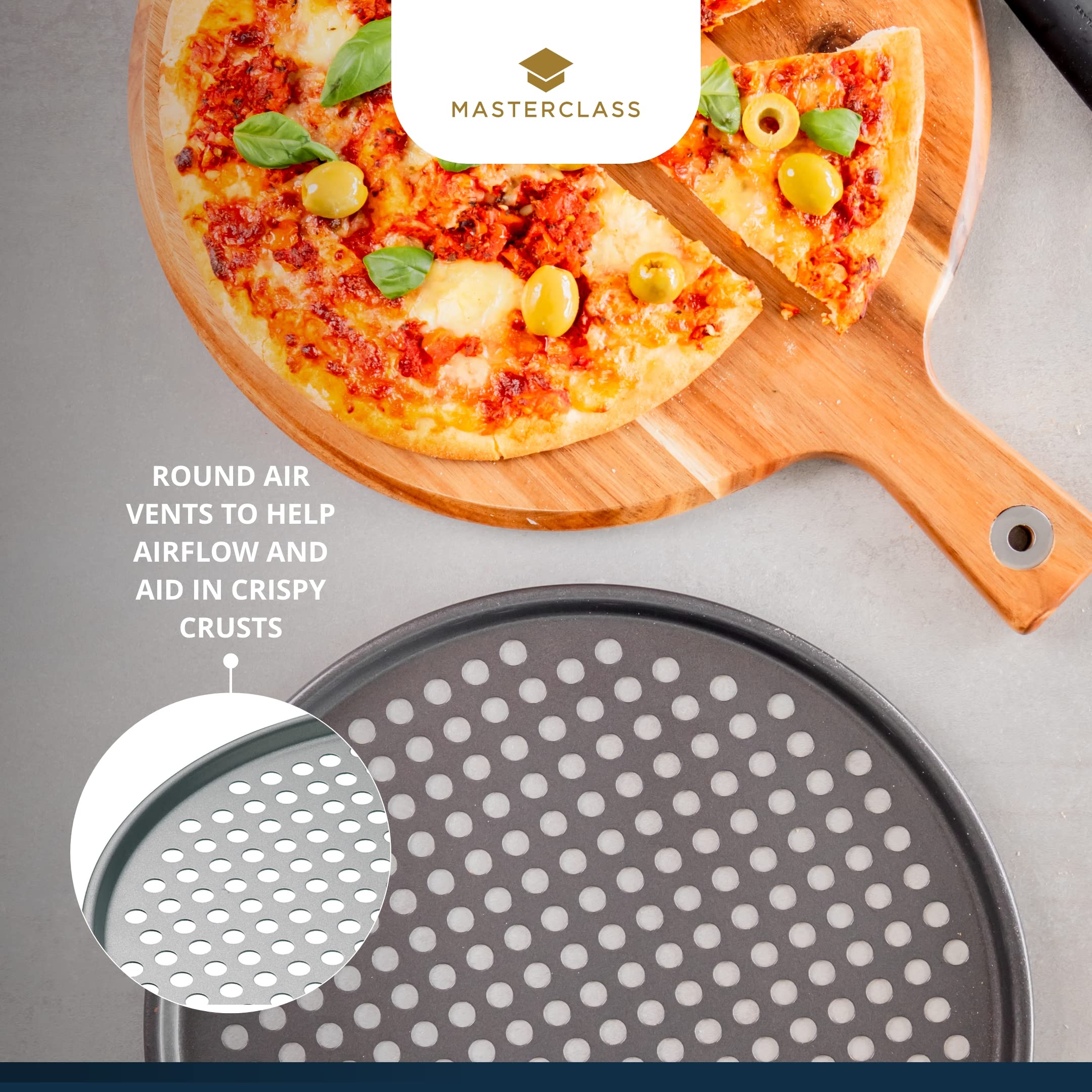 Master Class KCMCHB14 Perforated Pizza Tray, Grey, 32cm