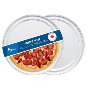 norjac wide-rim pizza pan, 18 inch, 6 pack, restaurant-grade, 100% solid aluminum, baking pan, oven-safe, rust-free.