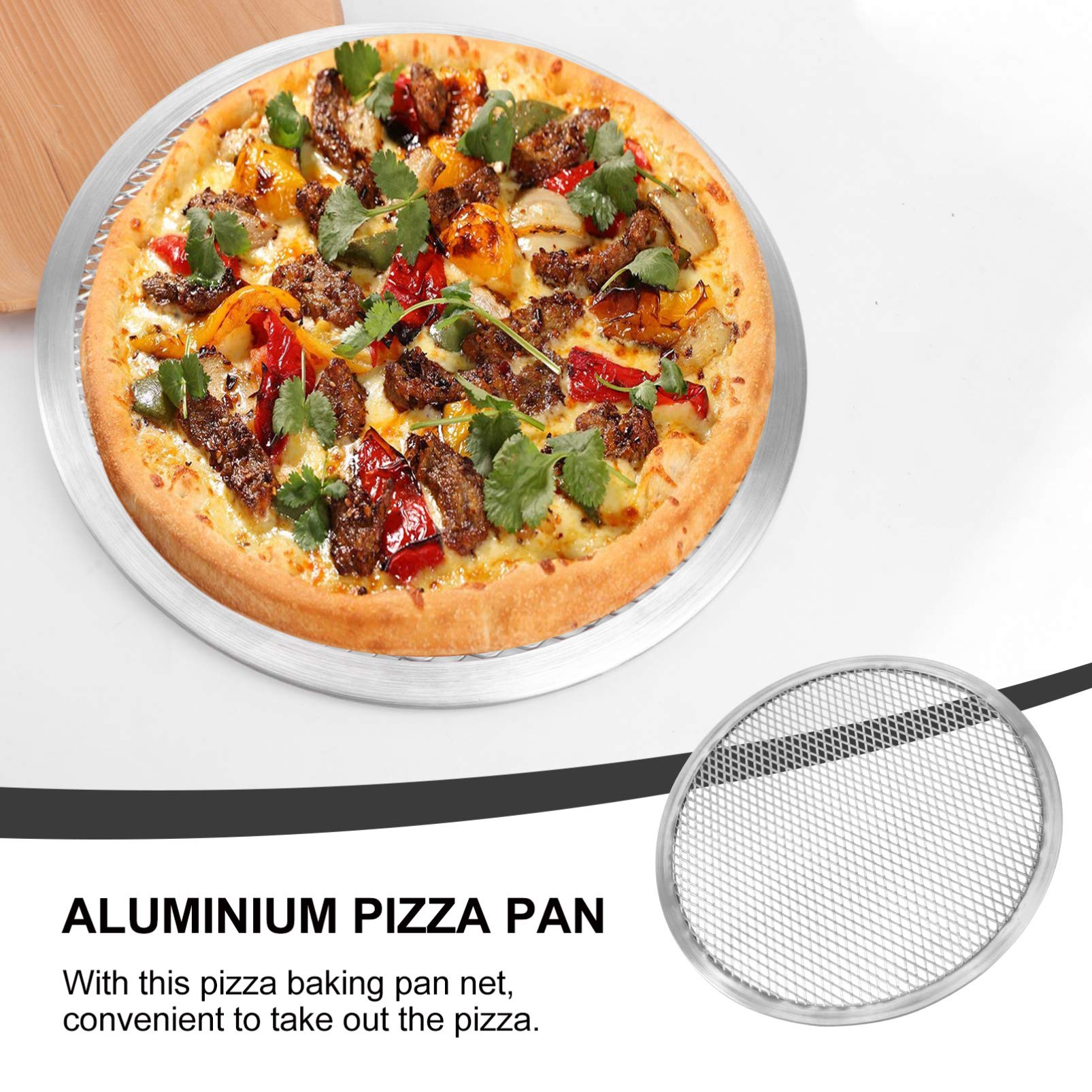 BESTonZON Pizza Pan, 16 Inch Pizza Tray with Holes, Seamless Aluminum Pizza Screen, Non Stick Mesh Net Baking Tray Cookware Kitchen Tool For Oven, BBQ, Kitchen Restaurant