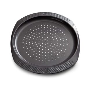 saveur selects 12-inch pizza pan, non-stick, warp-resistant carbon steel, dishwasher safe, artisan bakeware series