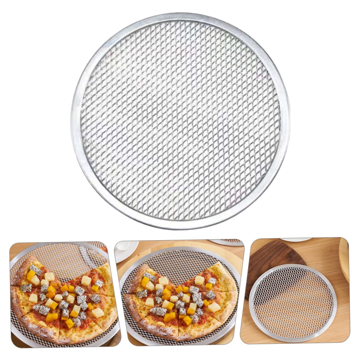 Mobestech Round Grill Pan Non- Sticky Pizza Nonstick Bakeware Pizza Wire Mesh Rack Pizza Bakeware Pizza Mesh Screen Round Baking Pan Pizza Baking Plate Aluminum With Hole Cookie Plate