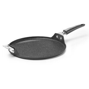 starfrit rock t-lock 12.5-inch pizza pan/flat griddle with detachable handle, normal, black