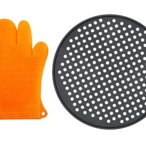 Pizza Pan Steel 12.5 Inches Tray for Oven | Pizza Pan with Holes | Baking Pizza | Kit with pizza screen and Orange Glove