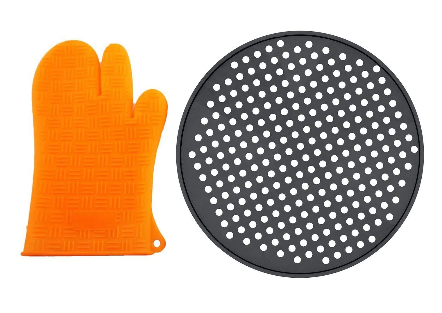 Pizza Pan Steel 12.5 Inches Tray for Oven | Pizza Pan with Holes | Baking Pizza | Kit with pizza screen and Orange Glove