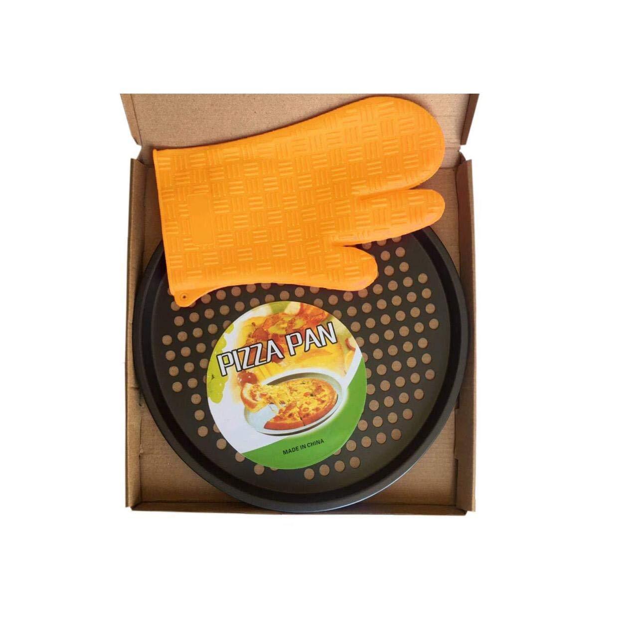 Pizza Pan Steel 12.5 Inches Tray for Oven | Pizza Pan with Holes | Baking Pizza | Kit with pizza screen and Orange Glove