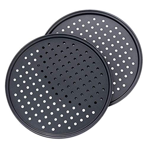 Jteyult 11 Inch Personal Perforated Pizza Pans Carbon Steel with Coating Easy to Clean Pizza Baking Tray