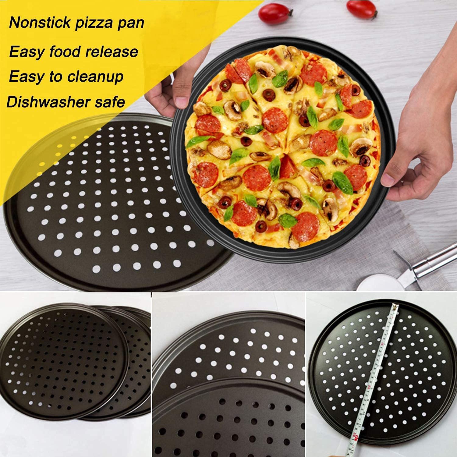 Jteyult 11 Inch Personal Perforated Pizza Pans Carbon Steel with Coating Easy to Clean Pizza Baking Tray