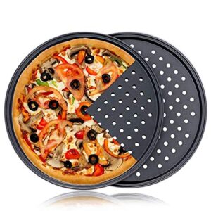 Jteyult 11 Inch Personal Perforated Pizza Pans Carbon Steel with Coating Easy to Clean Pizza Baking Tray