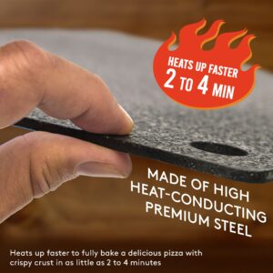 Pizza Steel for Oven, High Performance Steel Pizza Stone with Pizza Recipe book, Felt Storage Bag, Pastry Baking Mat, 2-in-1 Bench Scraper Tool, Crispy Pizza in Just 2-4 Min (five pieces pizza steel)