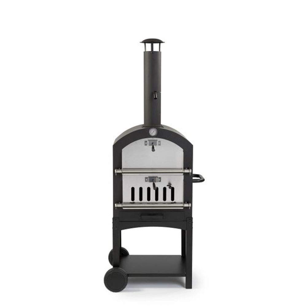 Wood Pellet Pizza Oven KU2B Wood Fire Garden Oven W/Pizza Stone, Stand Alone, Black/Stainless