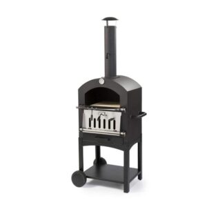 Wood Pellet Pizza Oven KU2B Wood Fire Garden Oven W/Pizza Stone, Stand Alone, Black/Stainless