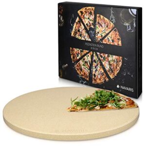 navaris 14 inch round cordierite pizza stone - xxl baking stone for bbq grill oven for homemade crispy crust pizza, bread, cheese - incl. recipe book