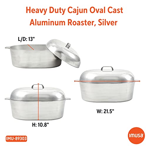 IMUSA USA Heavy Duty Cajun Oval Cast Aluminum Roaster 18", Silver