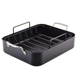 kitchenaid hard anodized roasting pan/roaster with removable rack, 13 inch x 15.75 inch, matte black