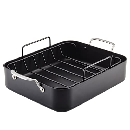 KitchenAid Hard Anodized Roasting Pan/Roaster with Removable Rack, 13 Inch x 15.75 Inch, Matte Black