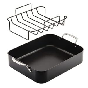 KitchenAid Hard Anodized Roasting Pan/Roaster with Removable Rack, 13 Inch x 15.75 Inch, Matte Black