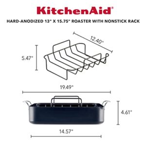 KitchenAid Hard Anodized Roasting Pan/Roaster with Removable Rack, 13 Inch x 15.75 Inch, Matte Black