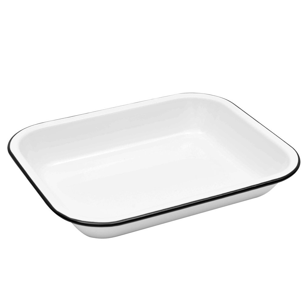 Enamelware Small Open Roaster, 11.5 x 9.25 inches, Vintage White/Black (Single)