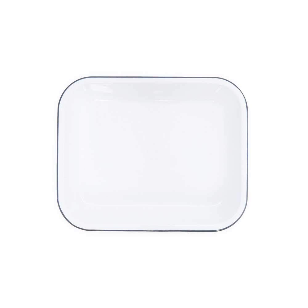 Enamelware Large Open Roaster, 13 x 10 inches, Vintage White/Grey