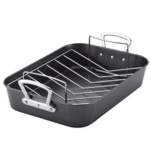 farberware roasters nonstick roaster / roasting pan with rack - 11 inch, gray