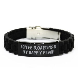 useful coffee roasting gifts, coffee roasting is my happy place, holiday black glidelock clasp bracelet for coffee roasting