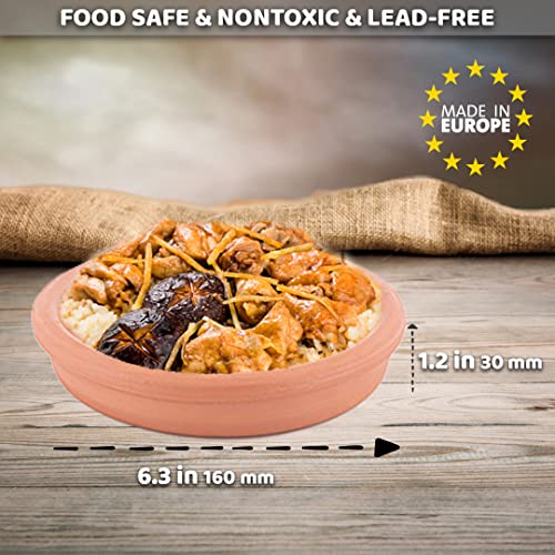 Handmade Clay Roaster Pan Set of 2, Lead-Free Terracotta Pots for Cooking, Meat, Vegetables, or Mushrooms, Unglazed Round Earthenware Pottery Cookware Suitable for Stovetop and Oven-Cooking