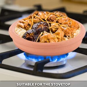 Handmade Clay Roaster Pan Set of 2, Lead-Free Terracotta Pots for Cooking, Meat, Vegetables, or Mushrooms, Unglazed Round Earthenware Pottery Cookware Suitable for Stovetop and Oven-Cooking