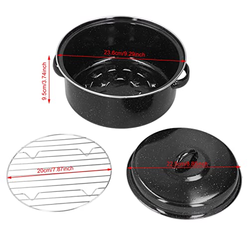 Roasting Pan with Lid, Enamel Oval Turkey Roaster Pan Black Covered Oval Roaster Pan for Turkey Small Chicken Barbucue and Sweet Potato