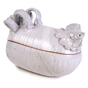 sculpted chicken covered cooker/oven roaster, american handmade stoneware pottery
