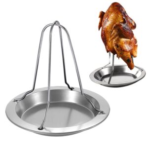 wusteg chicken roasting rack with non-stick grill pan sturdy stainless steel poultry turkey holder vertical roaster pan duck holder grill stand roasting for home & camping oven, bbq cooking