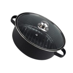 toyvian roaster roasting pan cast iron: turkey roaster pan with rack and lid baking roasting pan 1 set 26cm