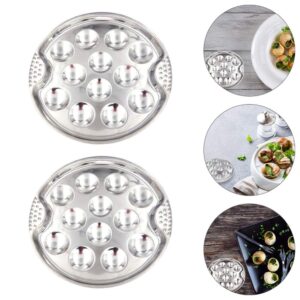 Hemoton 2pcs Stainless Steel Snail Mushroom Escargot Plate Dishes Escargot Round Baking Dish Escargot Dining Set with 12 Compartment Holes for Escargot Conch Snail Bake Pan