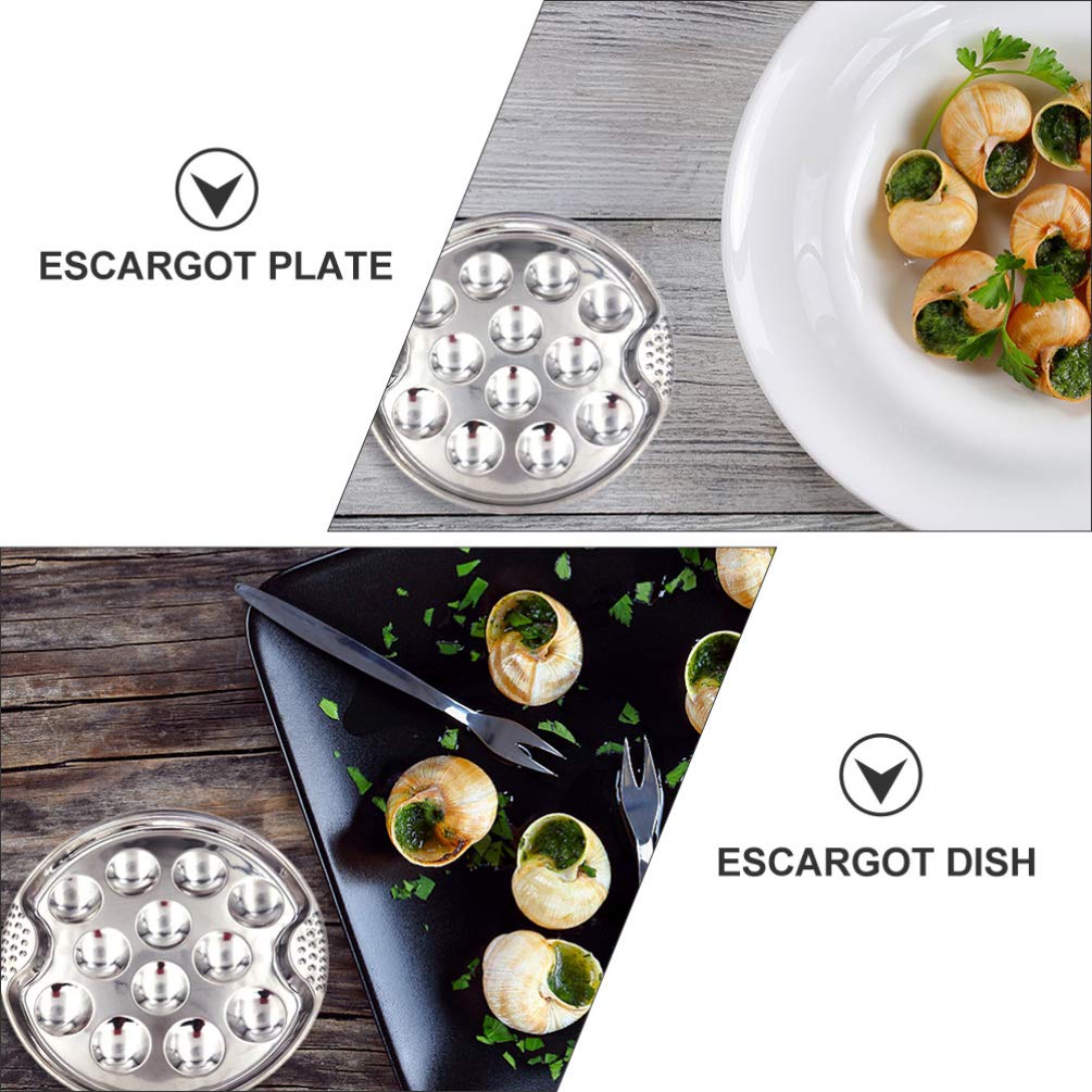 Hemoton 2pcs Stainless Steel Snail Mushroom Escargot Plate Dishes Escargot Round Baking Dish Escargot Dining Set with 12 Compartment Holes for Escargot Conch Snail Bake Pan