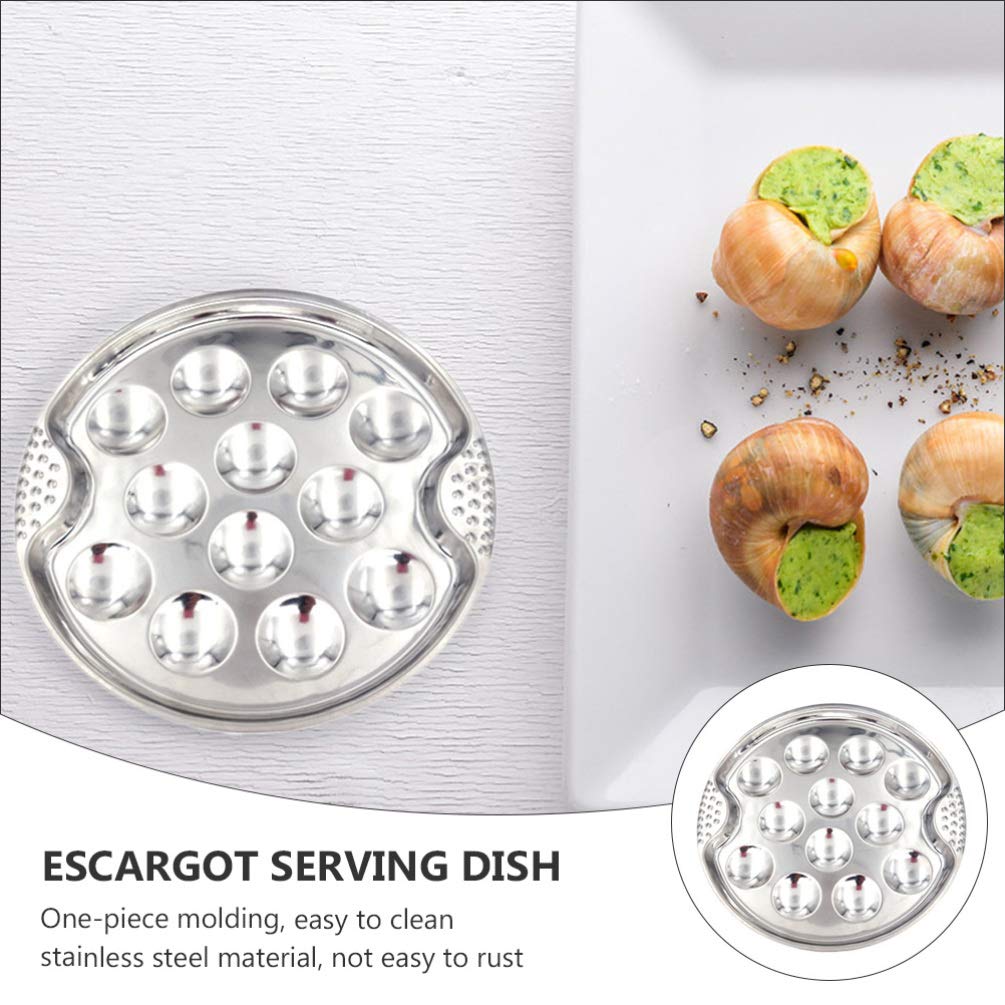 Hemoton 2pcs Stainless Steel Snail Mushroom Escargot Plate Dishes Escargot Round Baking Dish Escargot Dining Set with 12 Compartment Holes for Escargot Conch Snail Bake Pan