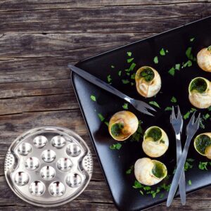 Hemoton 2pcs Stainless Steel Snail Mushroom Escargot Plate Dishes Escargot Round Baking Dish Escargot Dining Set with 12 Compartment Holes for Escargot Conch Snail Bake Pan