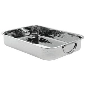 HUBERT Roasting Pan Stainless Steel with Hammered Finish - 12"L x 9 1/6"W x 2 3/16"H