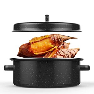 roasting pan with rack and lid, stainless steel multi use roaster pot speckled black enamel on steel cookware(28cm)