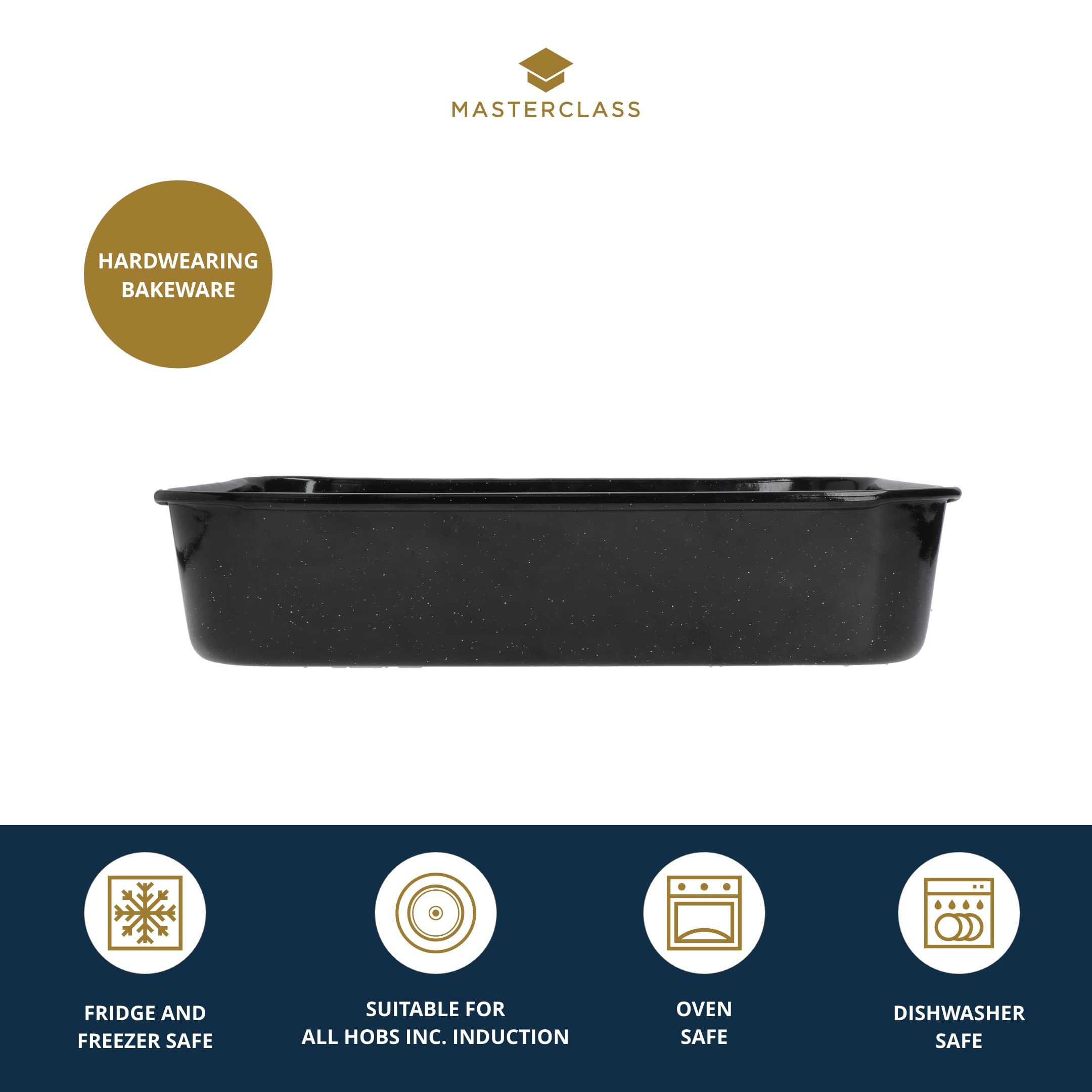 MasterClass Vitreous Enamel Roasting Tin, Induction Safe 1mm Steel with Scratch Resistant Coating, Medium (34 x 26cm)