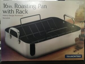 tramontina 16-inch heavy guaged polished aluminum roasting pan with removable rack