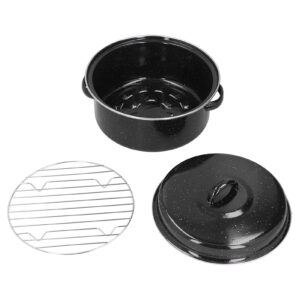 black enamel roaster pan, roasting pan with lid round enamel roaster pot nonstick turkey roasting pan with grill for family barbucue steak