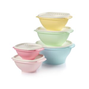 tupperware heritage collection 5 bowls + 5 lids (10 piece) food storage container set in vintage colors - dishwasher safe & bpa free